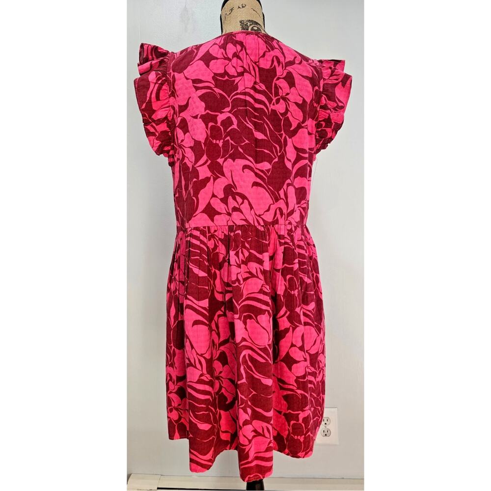 Evereve Charlotte Pink Floral Mini Dress Ruffle Flutter Sleeve, Pockets, Sz L - Picture 2 of 8